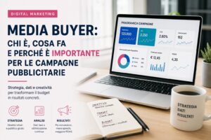 Media Buyer al lavoro sull'analisi di campagne pubblicitarie digitali